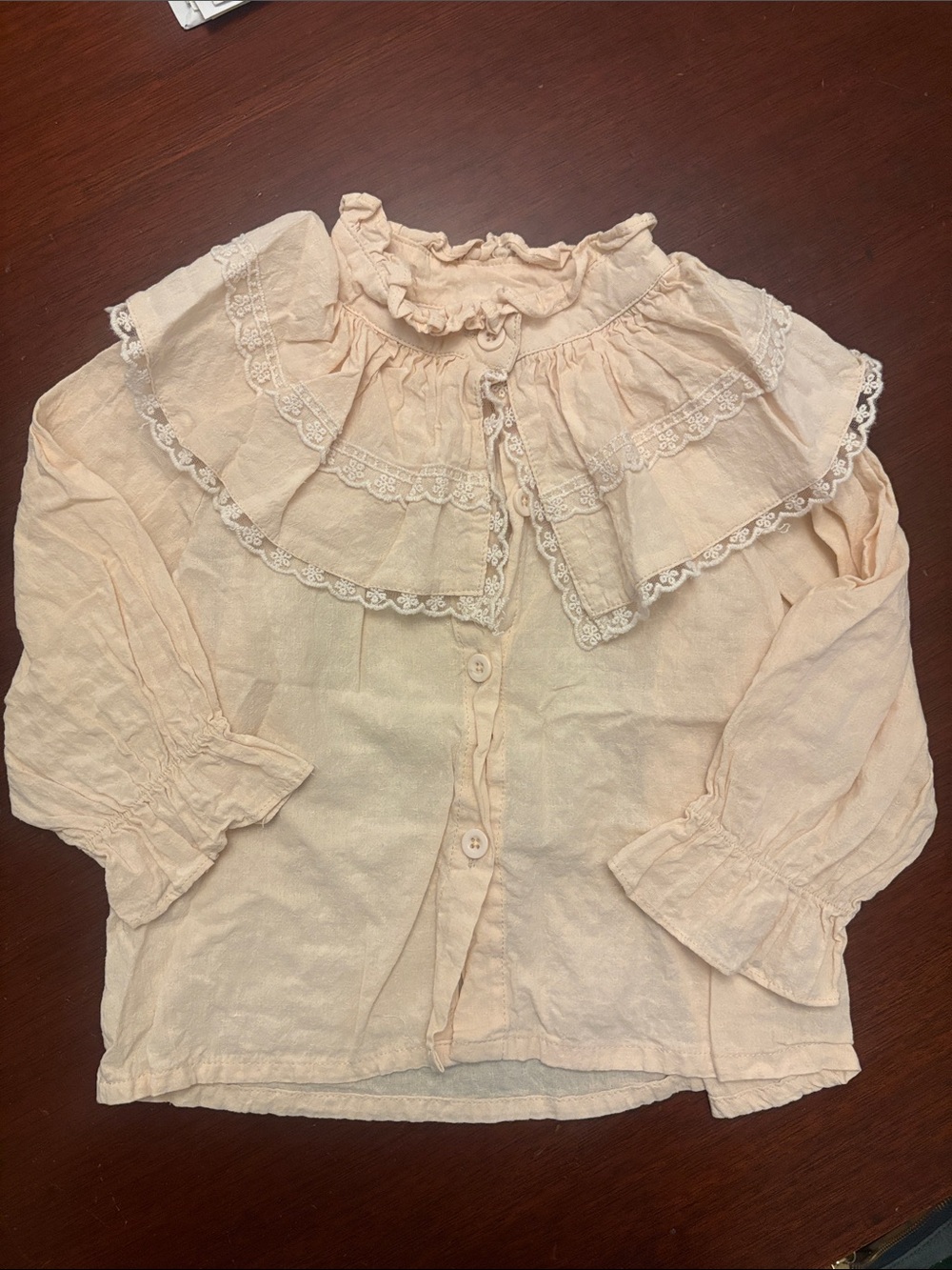 Girls Cream Ruffle Lace Button-Down Blouse